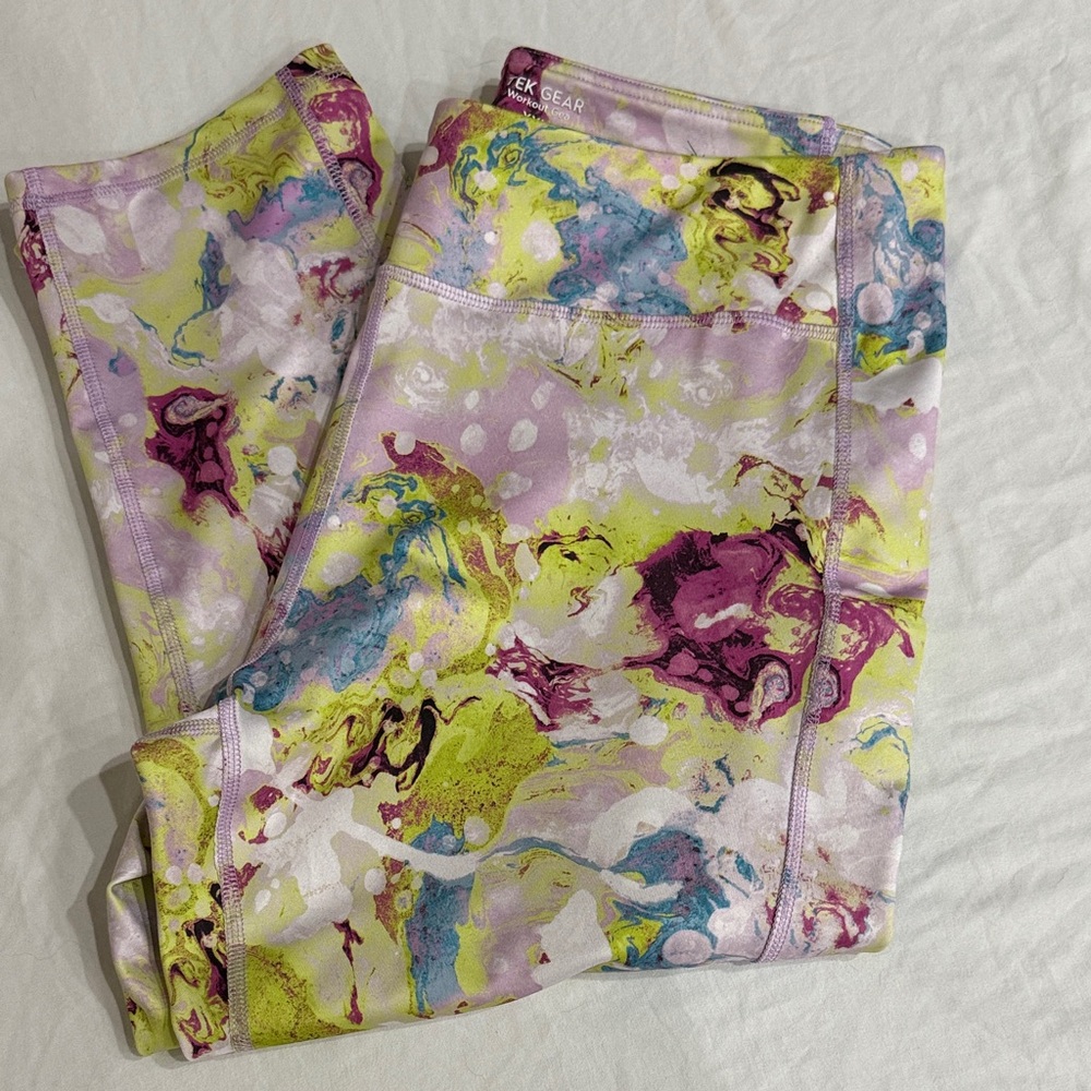 Tek Gear Multicolor Workout Leggings Yoga Capri Stretch Size XXL